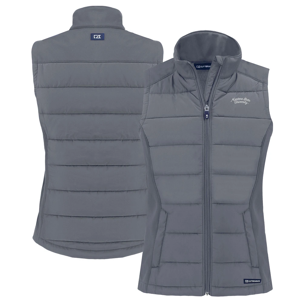 Women's Cutter & Buck Gray Montana State Bobcats Vault Evoke Hybrid Eco Softshell Recycled Full-Zip Vest