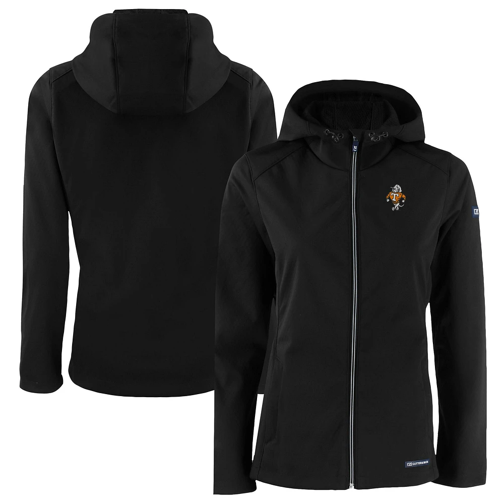 Women's Cutter & Buck Black Tennessee Volunteers Vault Evoke Eco Softshell Recycled Full-Zip Hooded Jacket