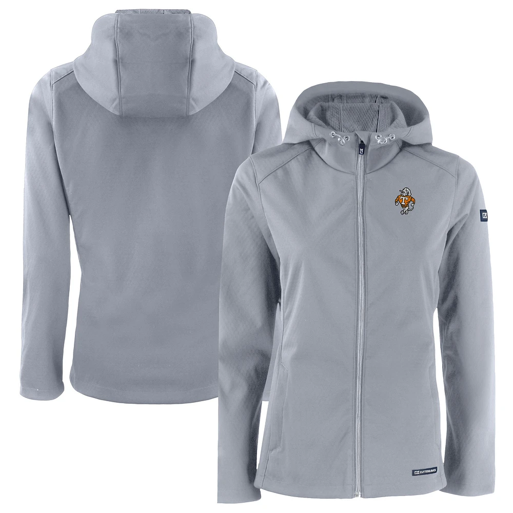 Women's Cutter & Buck Gray Tennessee Volunteers Evoke Eco Softshell Recycled Full-Zip Hooded Jacket
