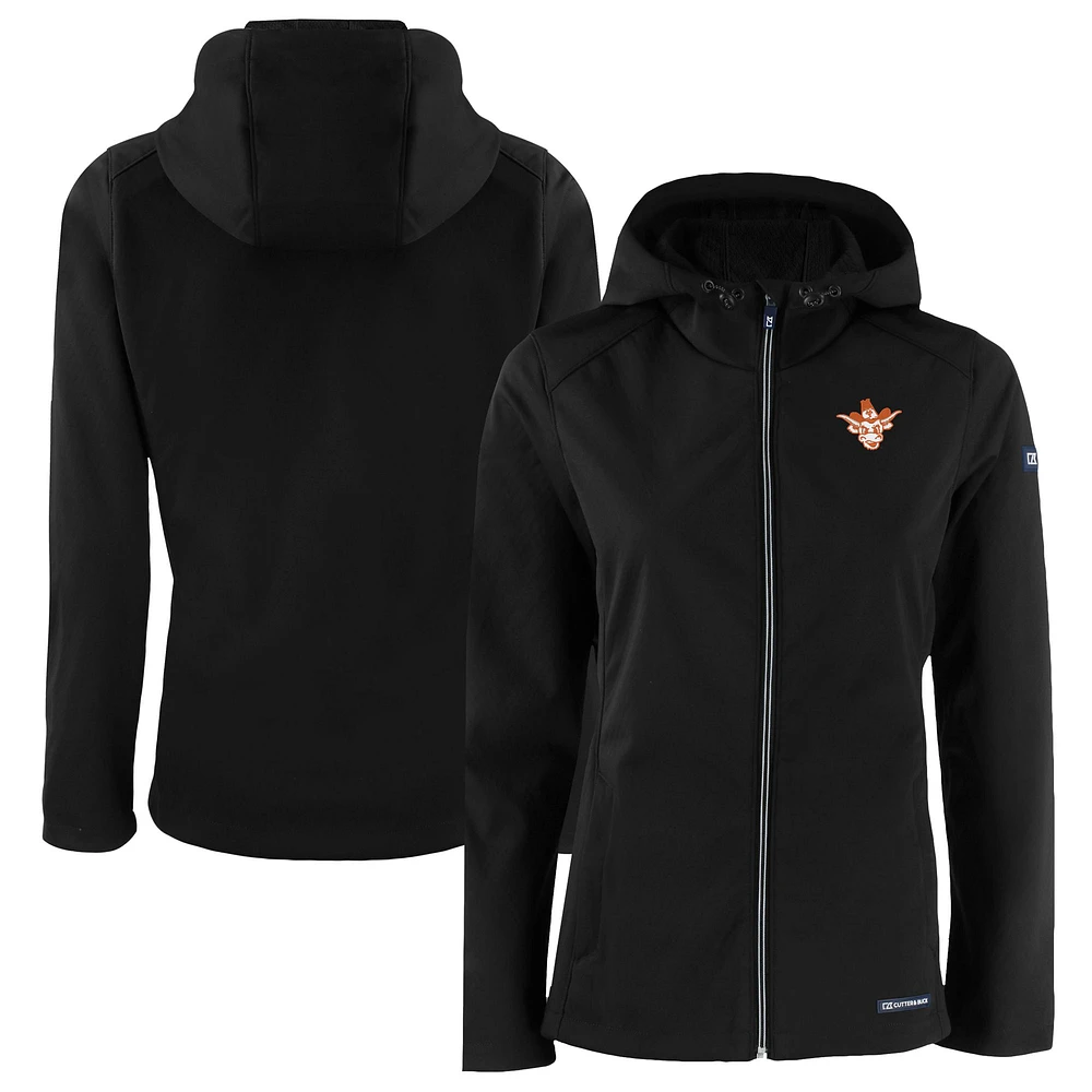 Women's Cutter & Buck Black Texas Longhorns Vault Evoke Eco Softshell Recycled Full-Zip Hooded Jacket
