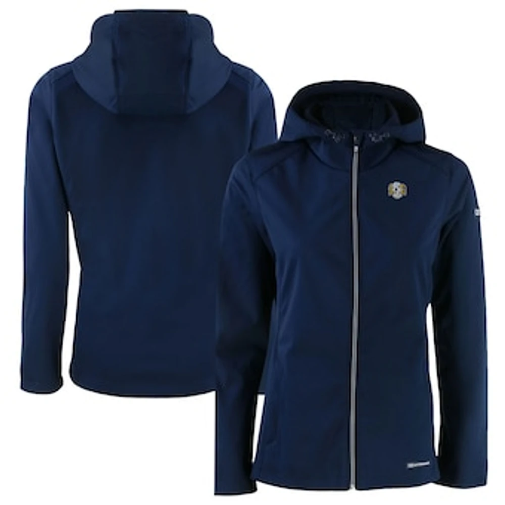 Women's Cutter & Buck Navy North Carolina Tar Heels Evoke Eco Softshell Recycled Full-Zip Hooded Jacket
