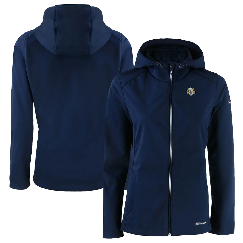 Women's Cutter & Buck Navy North Carolina Tar Heels Evoke Eco Softshell Recycled Full-Zip Hooded Jacket