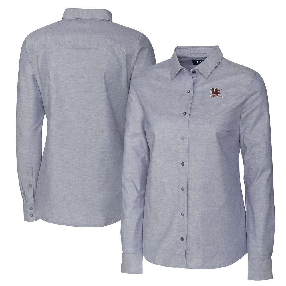 Women's Cutter & Buck Charcoal South Carolina Gamecocks Vault Stretch Oxford Long Sleeve Tri-Blend Button-Up Dress Shirt