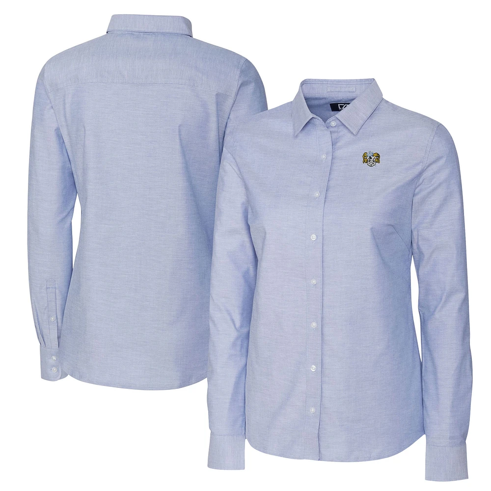 Women's Cutter & Buck Carolina Blue North Tar Heels Vault Stretch Oxford Long Sleeve Tri-Blend Button-Up Dress Shirt