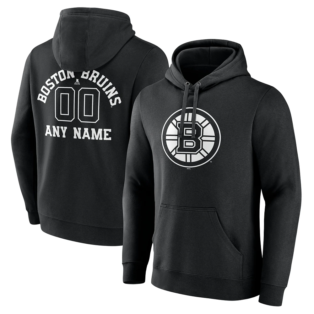 Men's Black Boston Bruins Personalized Name & Number Monochrome Pullover Hoodie