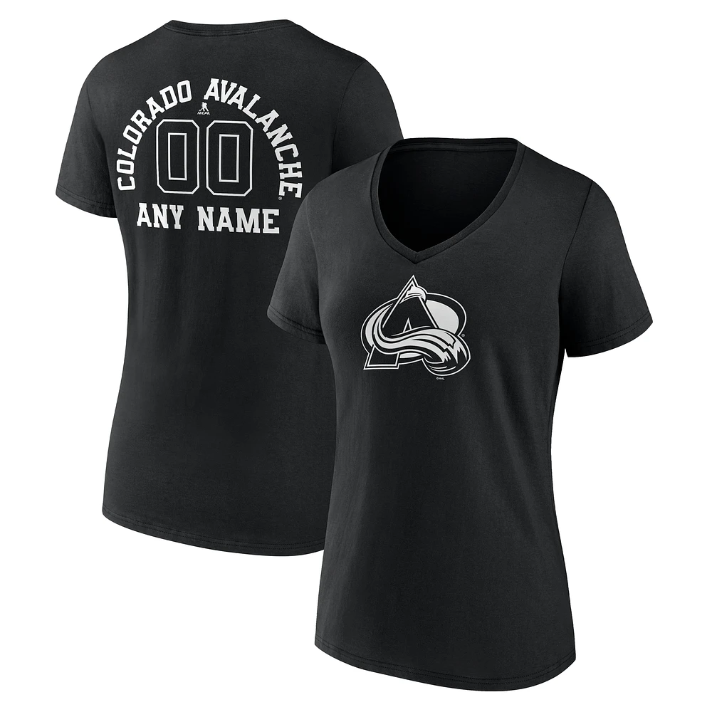 Women's Black Colorado Avalanche Personalized Name & Number Monochrome V-Neck T-Shirt