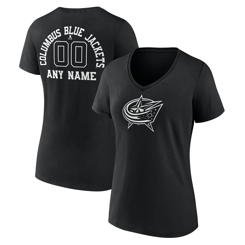 Women's Black Columbus Blue Jackets Personalized Name & Number Monochrome V-Neck T-Shirt