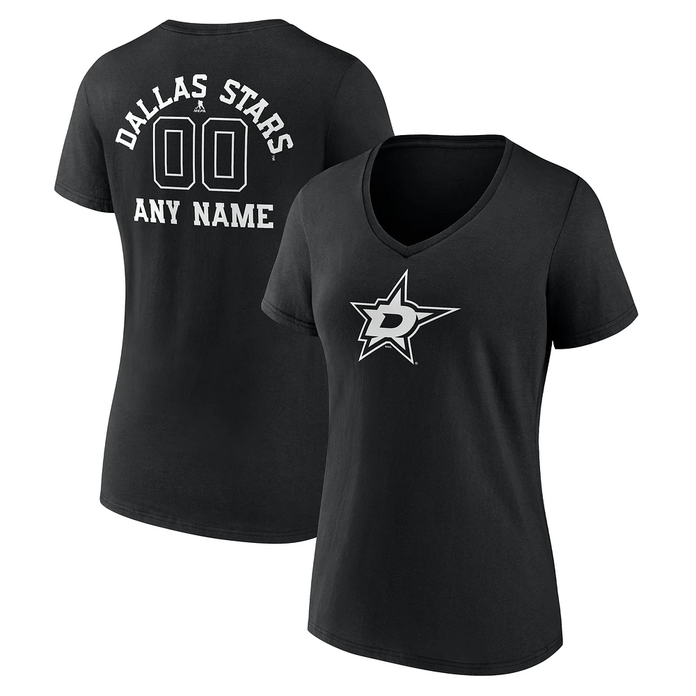 Women's Black Dallas Stars Personalized Name & Number Monochrome V-Neck T-Shirt