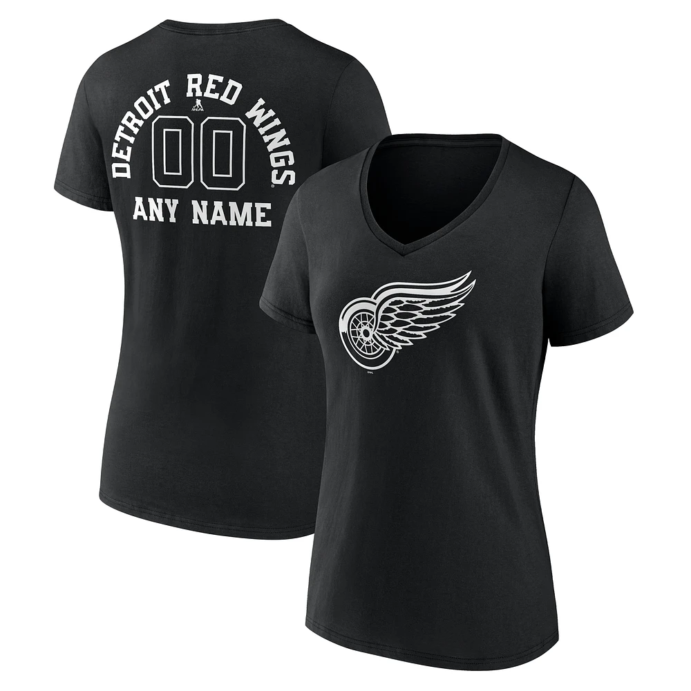 Women's Black Detroit Red Wings Personalized Name & Number Monochrome V-Neck T-Shirt
