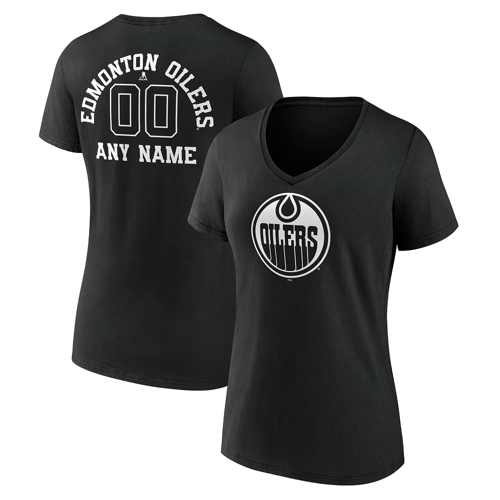 Women's Black Edmonton Oilers Personalized Name & Number Monochrome V-Neck T-Shirt