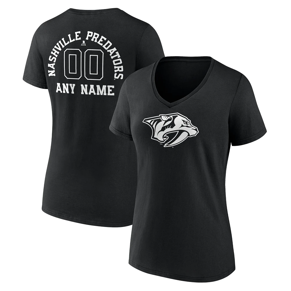 Women's Black Nashville Predators Personalized Name & Number Monochrome V-Neck T-Shirt