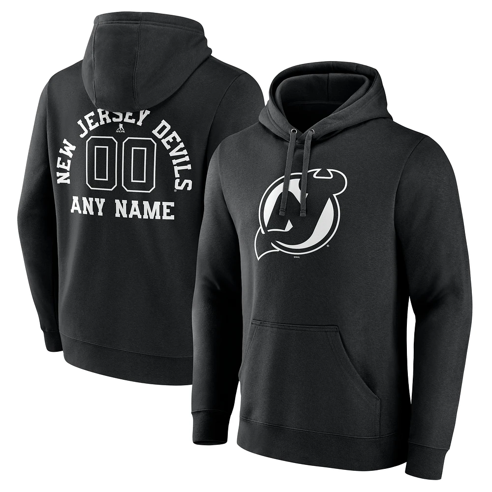 Men's Black New Jersey Devils Personalized Name & Number Monochrome Pullover Hoodie