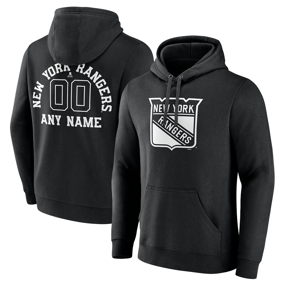Men's Black New York Rangers Personalized Name & Number Monochrome Pullover Hoodie
