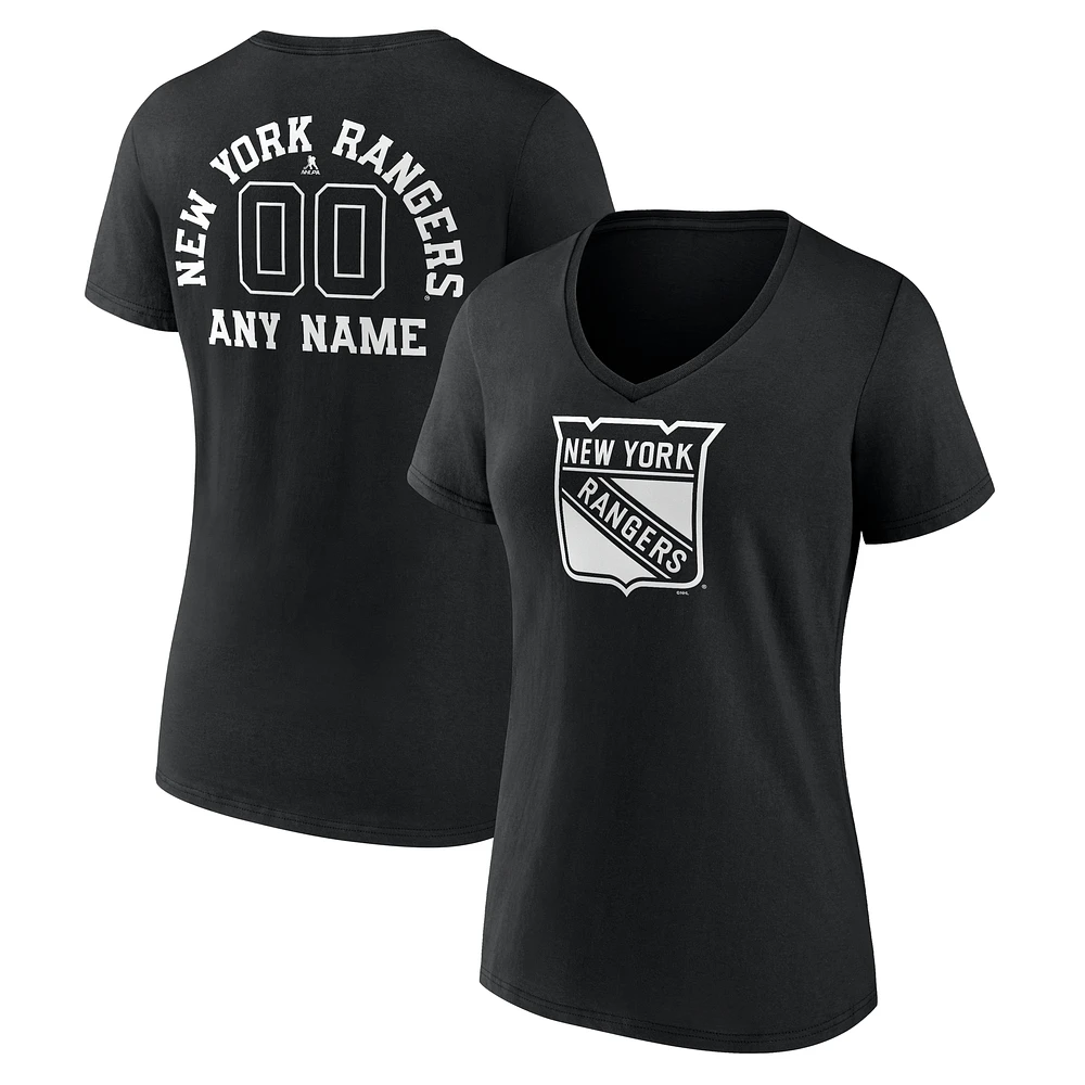 Women's Black New York Rangers Personalized Name & Number Monochrome V-Neck T-Shirt