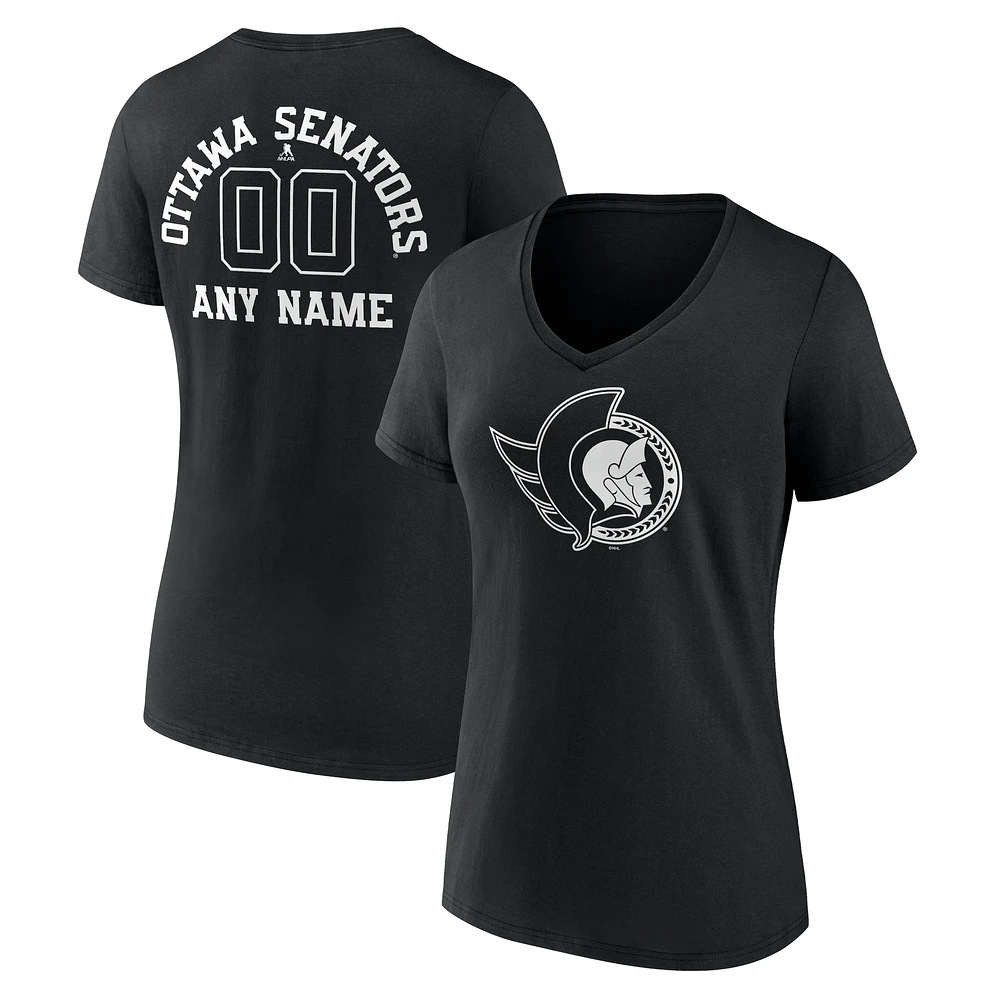 Women's Black Ottawa Senators Personalized Name & Number Monochrome V-Neck T-Shirt