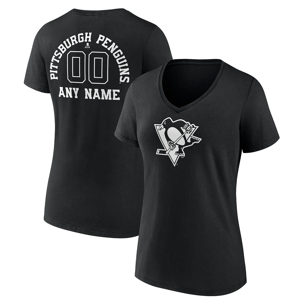 Women's Black Pittsburgh Penguins Personalized Name & Number Monochrome V-Neck T-Shirt