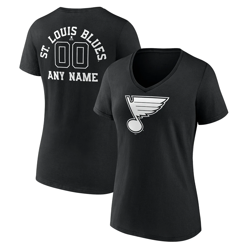 Women's Black St. Louis Blues Personalized Name & Number Monochrome V-Neck T-Shirt