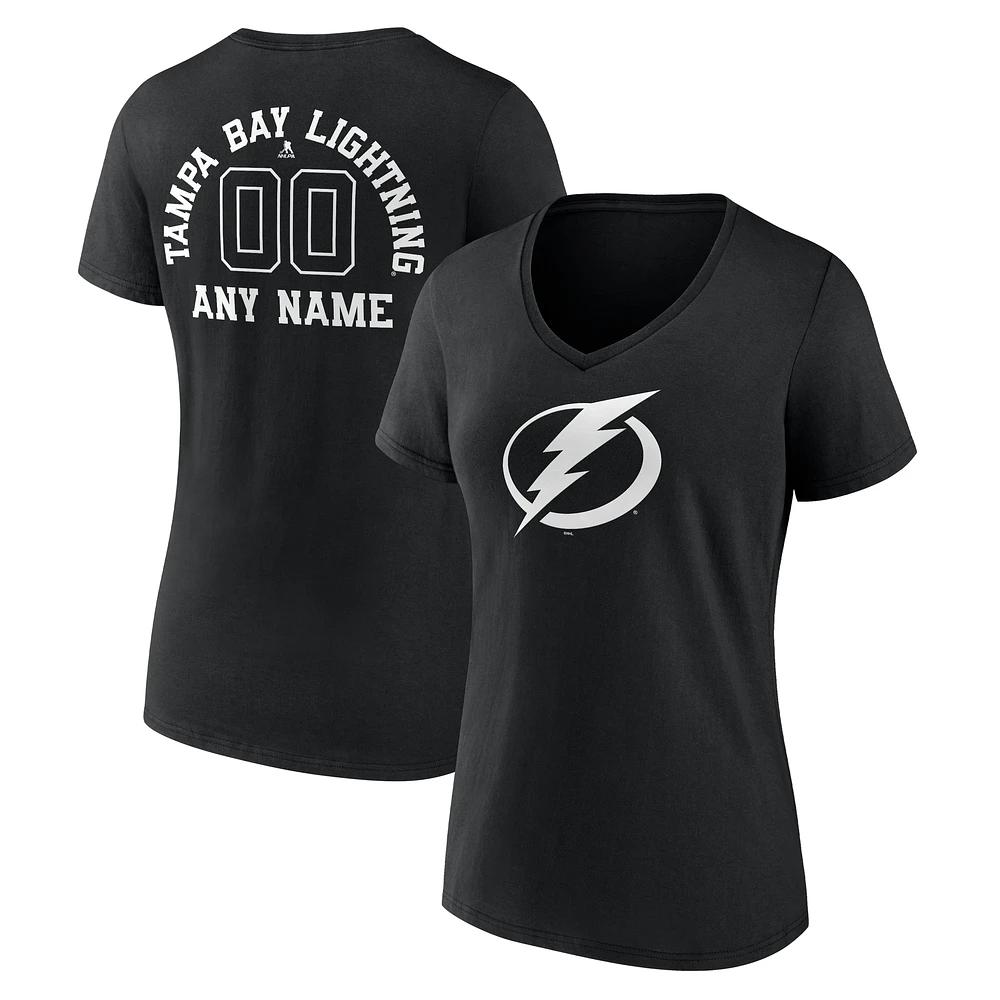 Women's Black Tampa Bay Lightning Personalized Name & Number Monochrome V-Neck T-Shirt