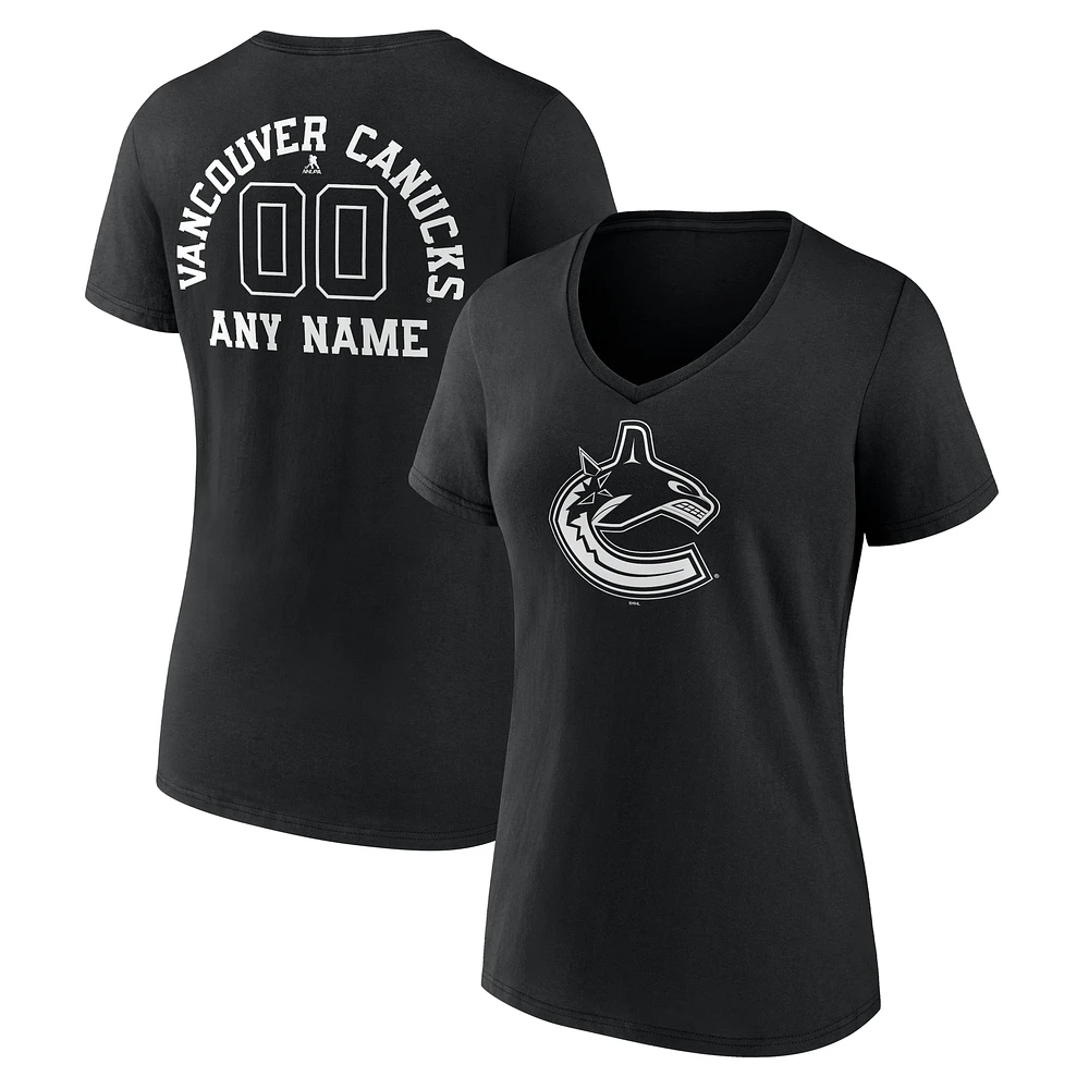 Women's Black Vancouver Canucks Personalized Name & Number Monochrome V-Neck T-Shirt