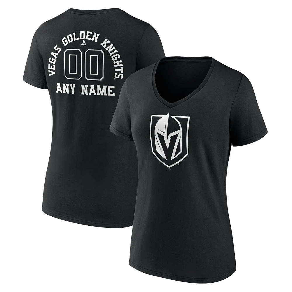 Women's Black Vegas Golden Knights Personalized Name & Number Monochrome V-Neck T-Shirt