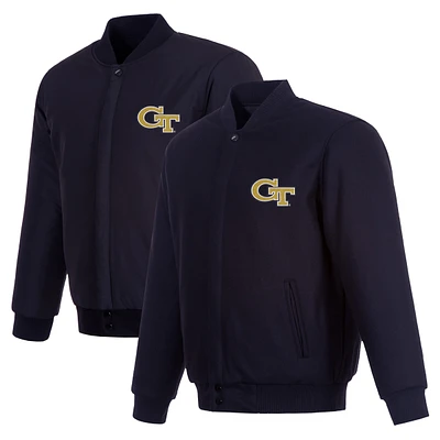 Men's JH Design Navy Georgia Tech Yellow Jackets Wool Full-Snap Jacket