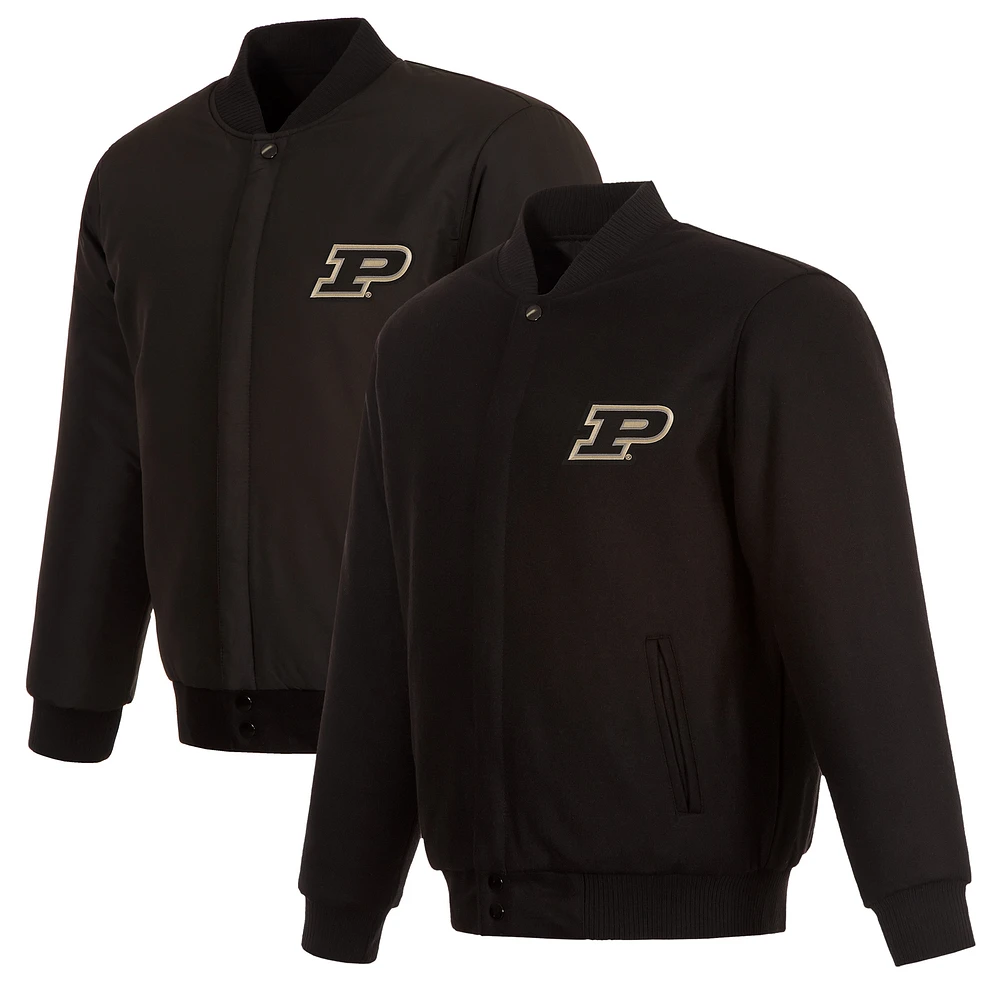 Men's JH Design Black Purdue Boilermakers Wool Full-Snap Jacket
