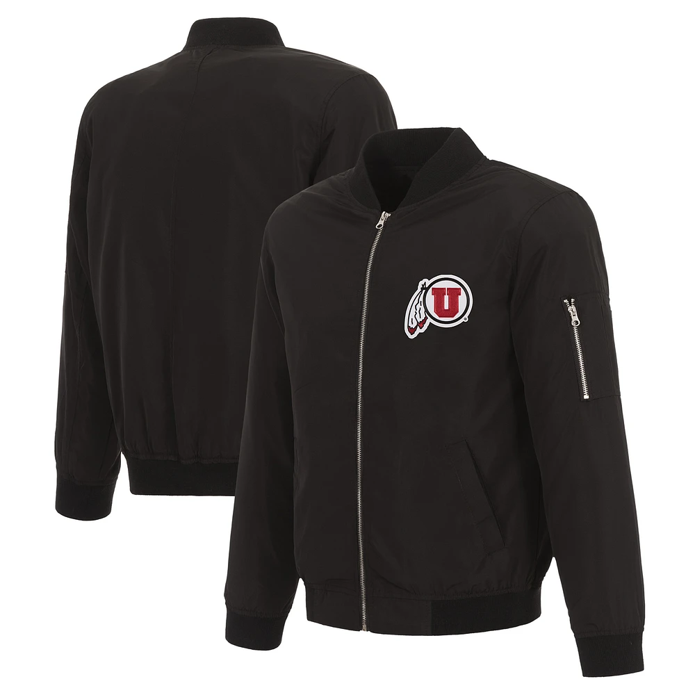 Men's JH Design Black Utah Utes Nylon Full-Zip Bomber Jacket
