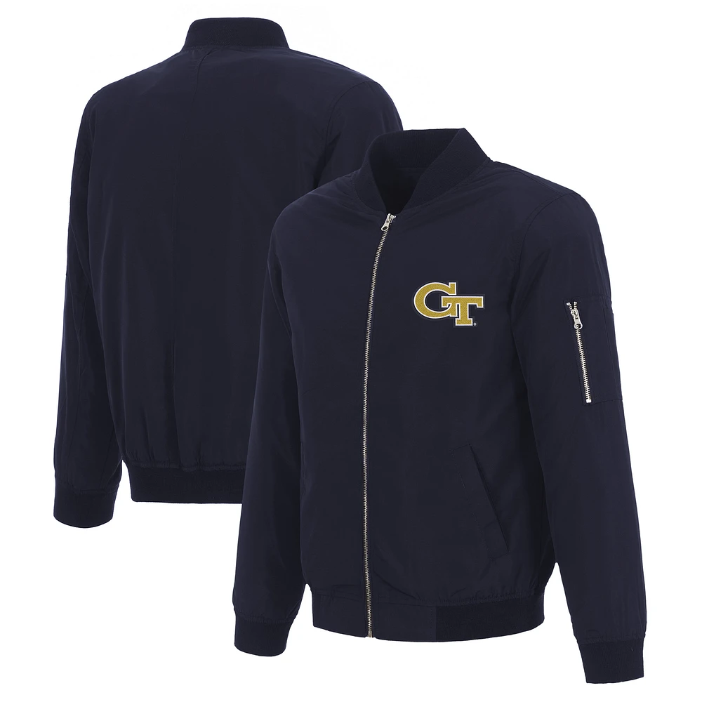 Men's JH Design Navy Georgia Tech Yellow Jackets Nylon Full-Zip Bomber Jacket