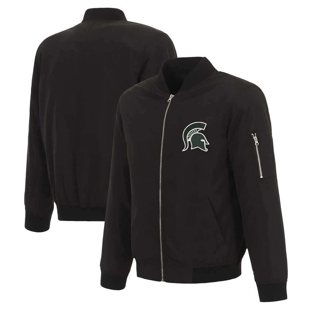Men's JH Design Black Michigan State Spartans Nylon Full-Zip Bomber Jacket