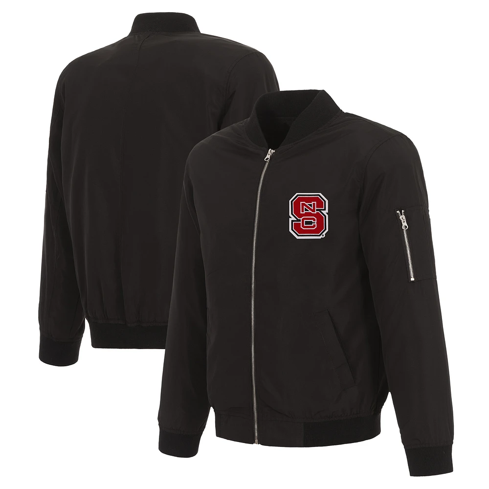 Men's JH Design Black NC State Wolfpack Nylon Full-Zip Bomber Jacket