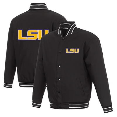 Men's JH Design Black LSU Tigers Poly Twill Full-Snap Varsity Jacket