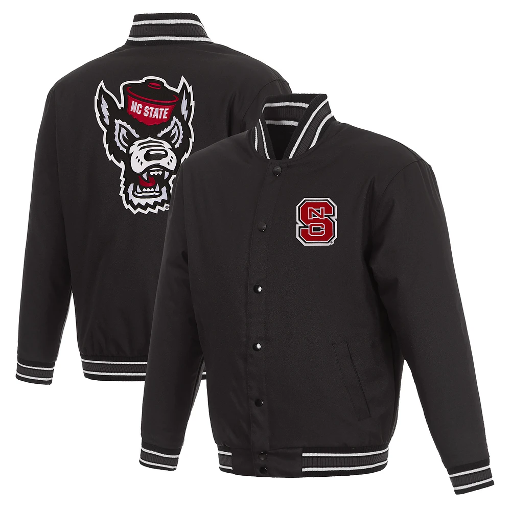 Men's JH Design NC State Wolfpack Poly Twill Full-Snap Varsity Jacket