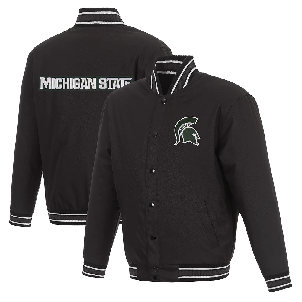Men's JH Design Black Michigan State Spartans Poly Twill Full-Snap Varsity Jacket