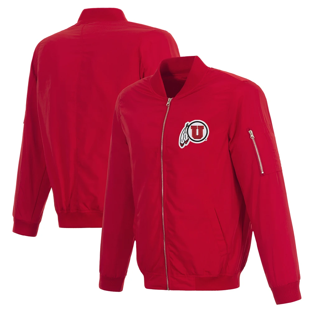 Men's JH Design Red Utah Utes Lightweight Nylon Full-Snap Bomber Jacket