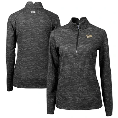 Women's Cutter & Buck Black Vanderbilt Commodores Vault DryTec Traverse Camo Print Stretch Quarter-Zip Pullover Top
