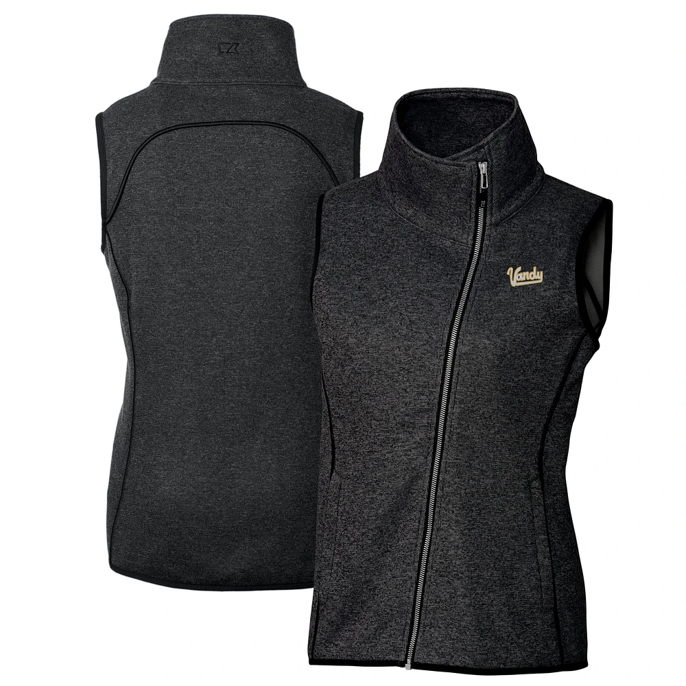 Women's Cutter & Buck Heather Charcoal Vanderbilt Commodores Vault Mainsail Sweater-Knit Full-Zip Asymmetrical Vest