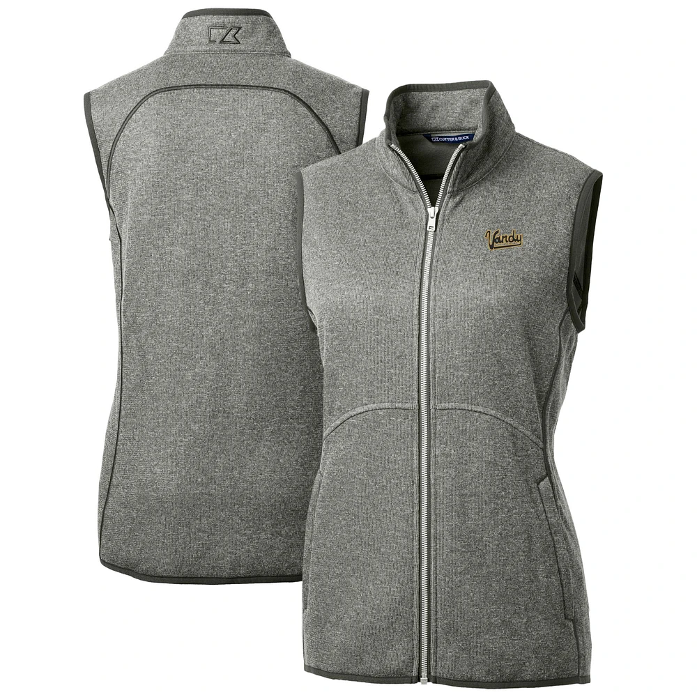 Women's Cutter & Buck Heather Gray Vanderbilt Commodores Vault Mainsail Sweater-Knit Full-Zip Vest