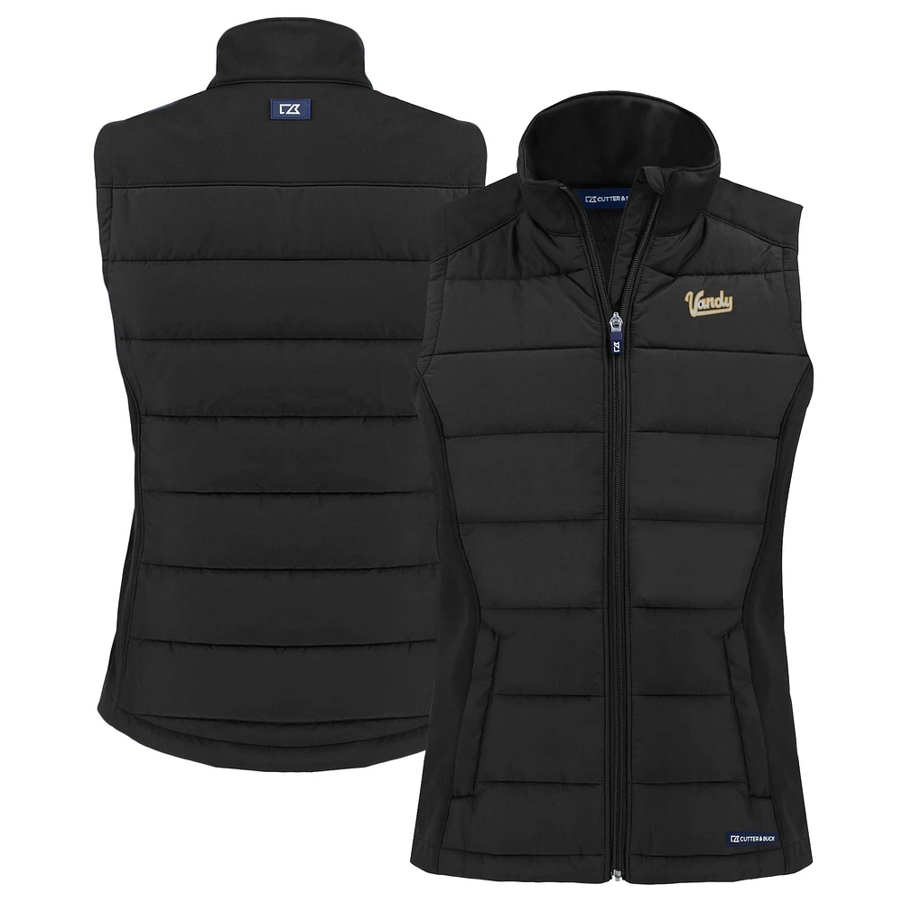 Women's Cutter & Buck Black Vanderbilt Commodores Vault Evoke Hybrid Eco Softshell Recycled Full-Zip Vest