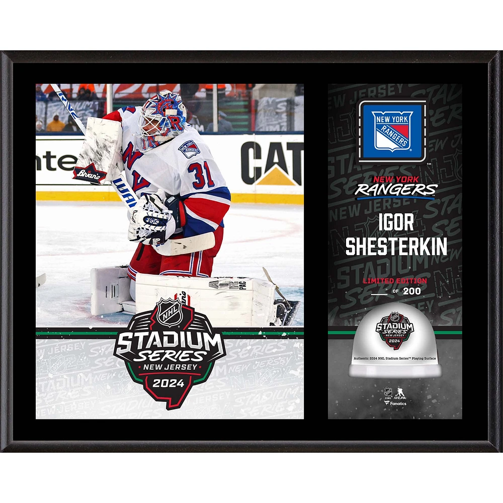 Igor Shesterkin New York Rangers 12" x 15" 2024 NHL Stadium Series Sublimated Plaque with Game-Used Ice - Limited Edition of 200