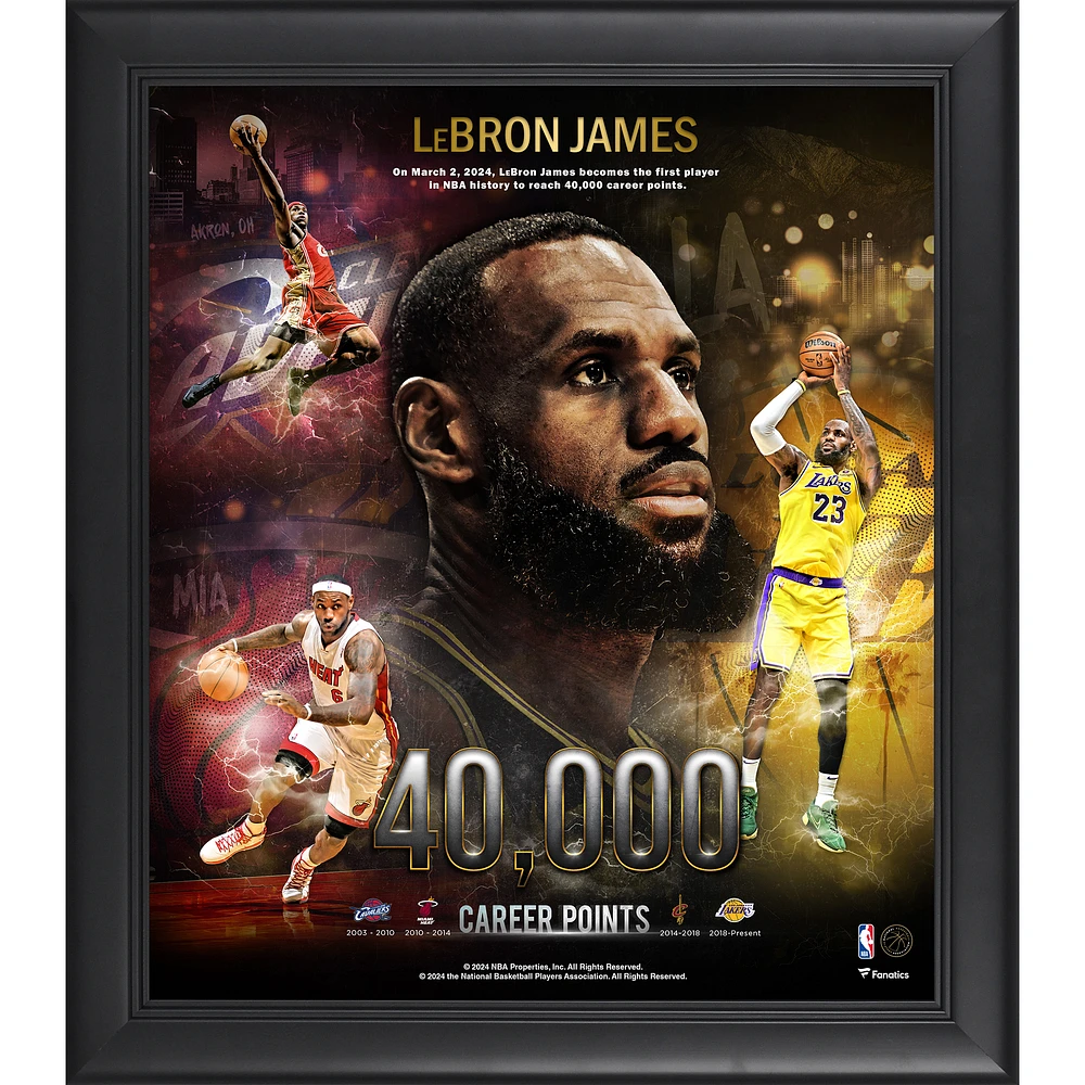 LeBron James Los Angeles Lakers Framed 15" x 17" 40,000 Career Points Collage