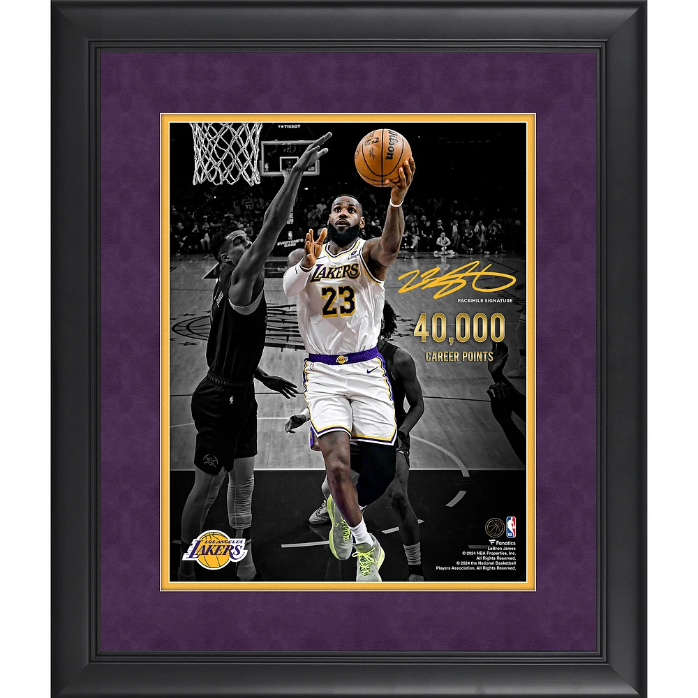 LeBron James Los Angeles Lakers Framed 11" X 14" 40,000 Career Points Spotlight Photograph with Facsimile Signature