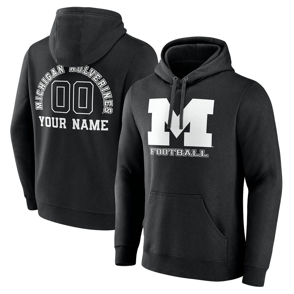 Men's Black Michigan Wolverines Personalized Name & Number Monochrome Pullover Hoodie