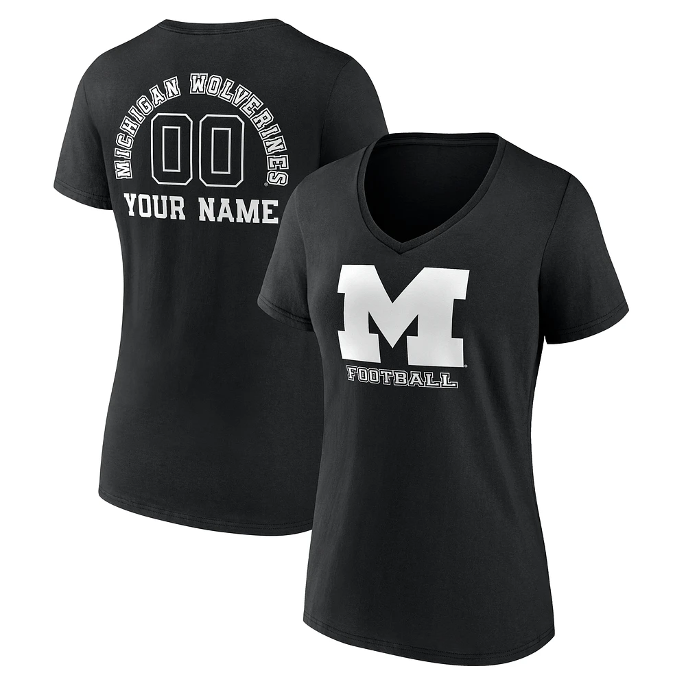 Women's Black Michigan Wolverines Personalized Name & Number Monochrome V-Neck T-Shirt