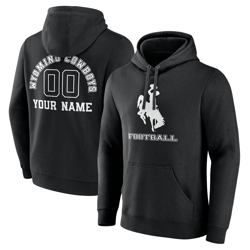 Men's Black Wyoming Cowboys Personalized Name & Number Monochrome Pullover Hoodie