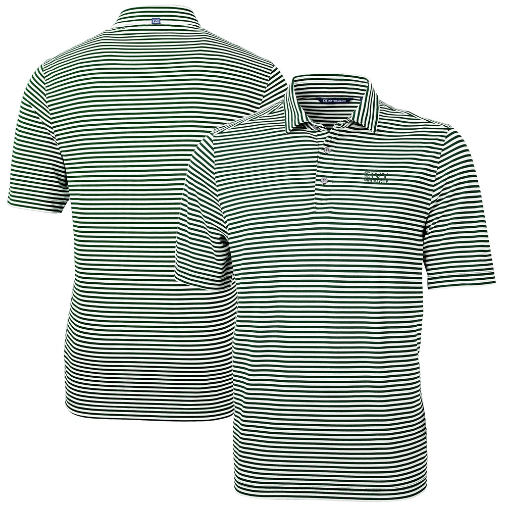 Men's Cutter & Buck Hunter Green Ivy League DryTec Tri-Blend Virtue Eco Pique Stripe Recycled Polo