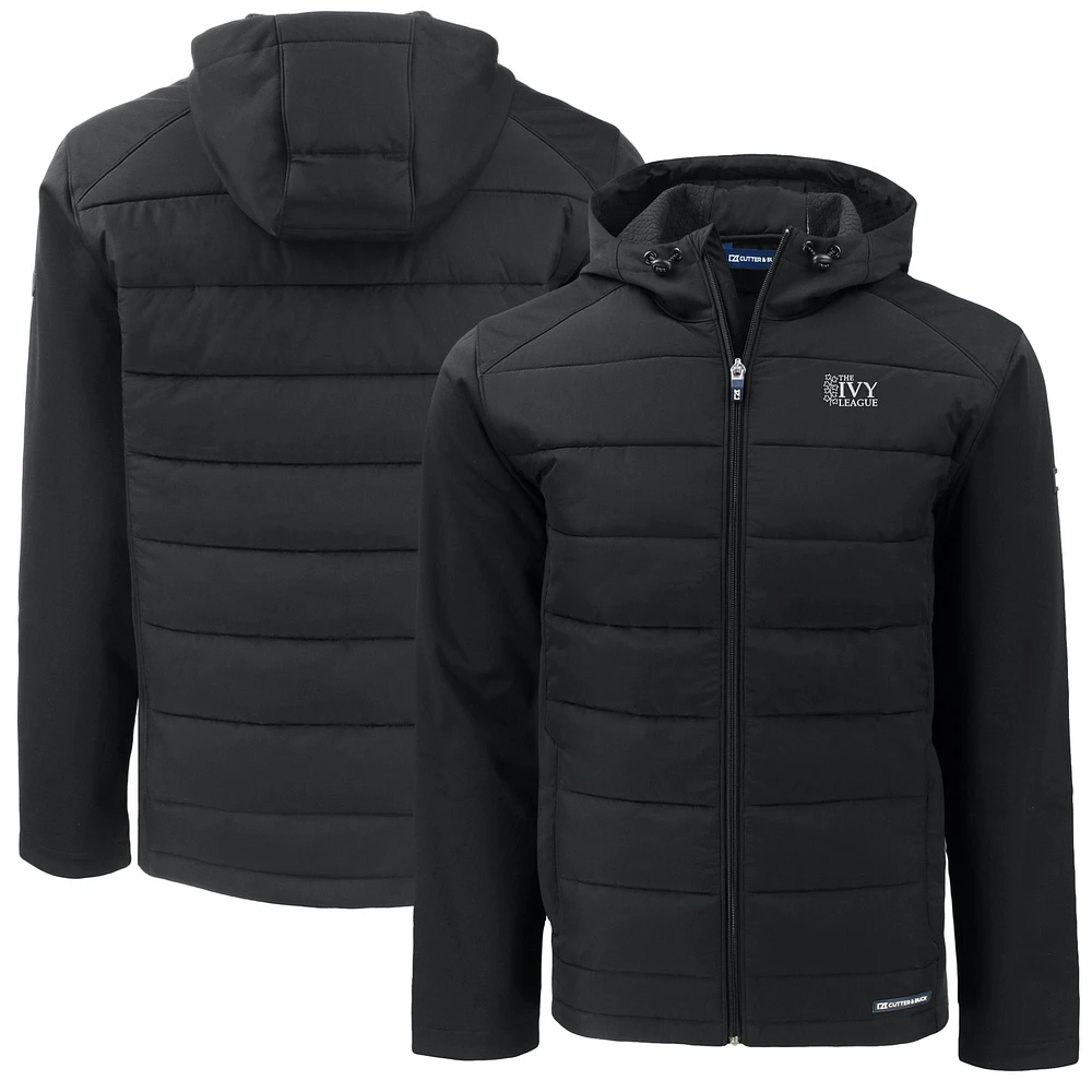 Men's Cutter & Buck Black Ivy League Evoke Hybrid Eco Softshell Recycled Full-Zip Hoodie