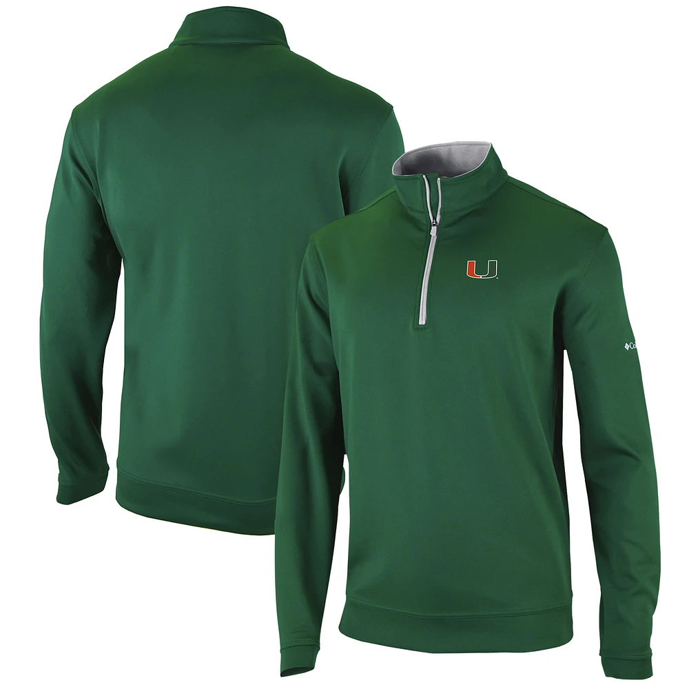 Men's Columbia Green Miami Hurricanes Omni-Wick Wickhams Hills Quarter-Zip Pullover Top