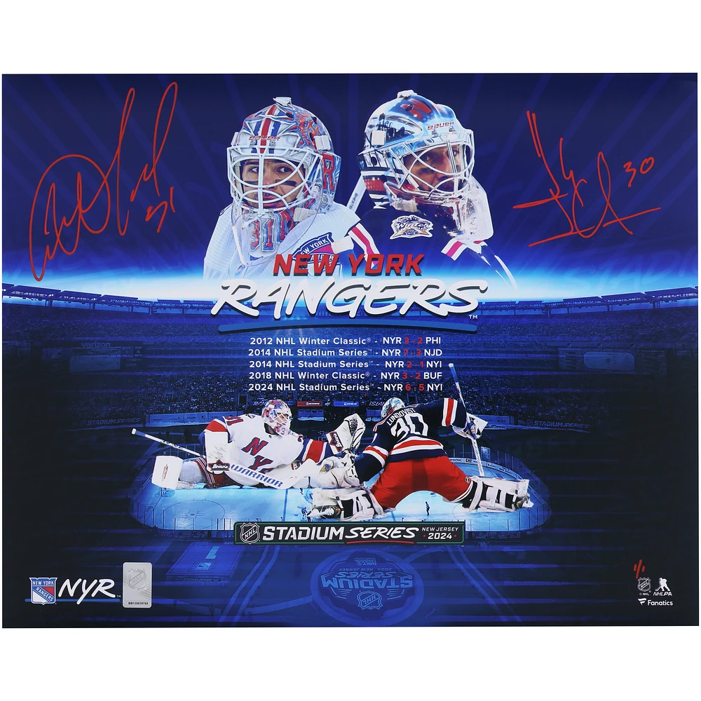 Igor Shesterkin & Henrik Lundqvist New York Rangers Autographed 16" x 20" Outdoor Stylized Photograph - Signed in Red - Limited Edition #1/1