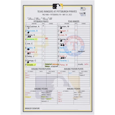Pittsburgh Pirates Game-Used Lineup Card vs. Texas Rangers on May 24, 2023