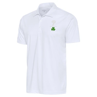 Men's Antigua White Philadelphia Phillies Shamrock Tribute Polo